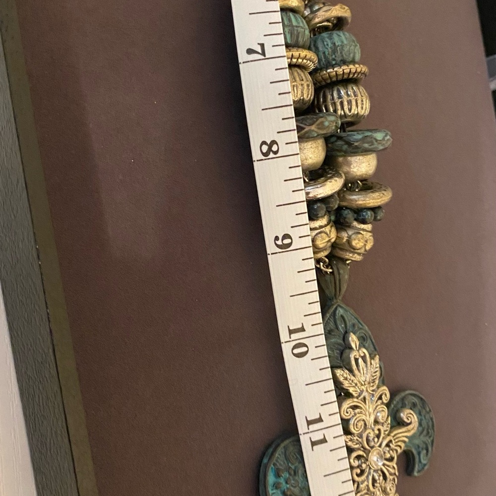 Turquoise Fleur-de-Lis Pendant Necklace with Antiqued Silver Beads - Picture 7 of 10